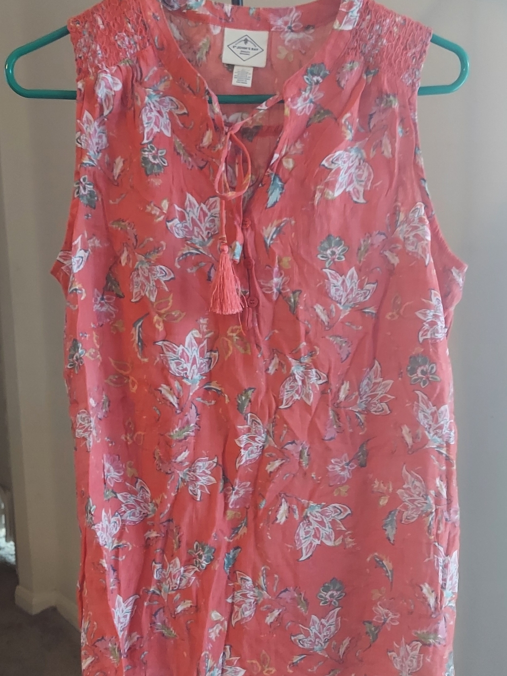 St. John's Bay Coral Floral Sleeveless Tassel Tie Tank